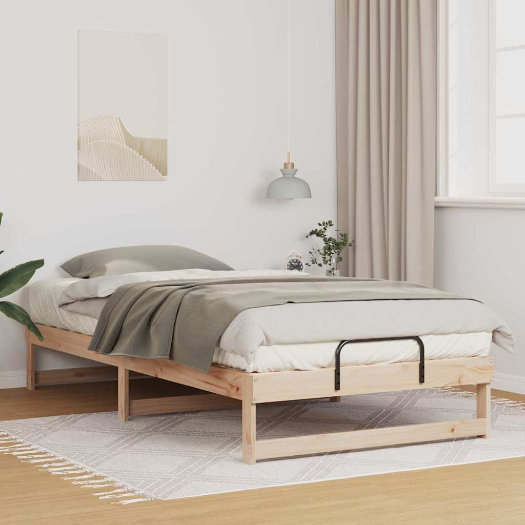 vidaXL Bedframe met Draaghandvatten Bruin Massief grenenhout