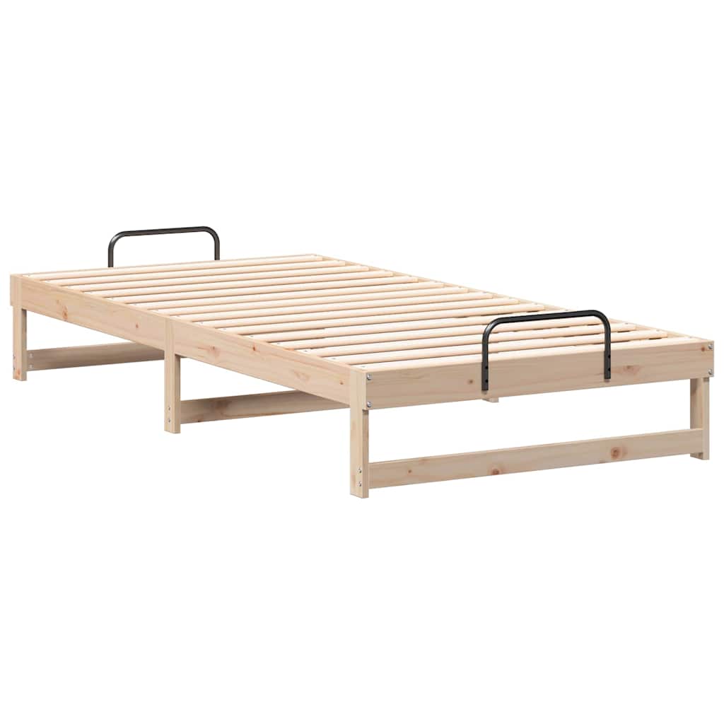 vidaXL Bedframe met Draaghandvatten Bruin Massief grenenhout