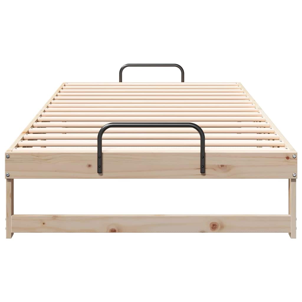 vidaXL Bedframe met Draaghandvatten Bruin Massief grenenhout