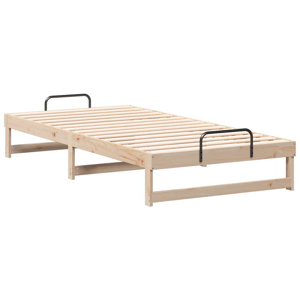 vidaXL Bedframe met Draaghandvatten Bruin Massief grenenhout