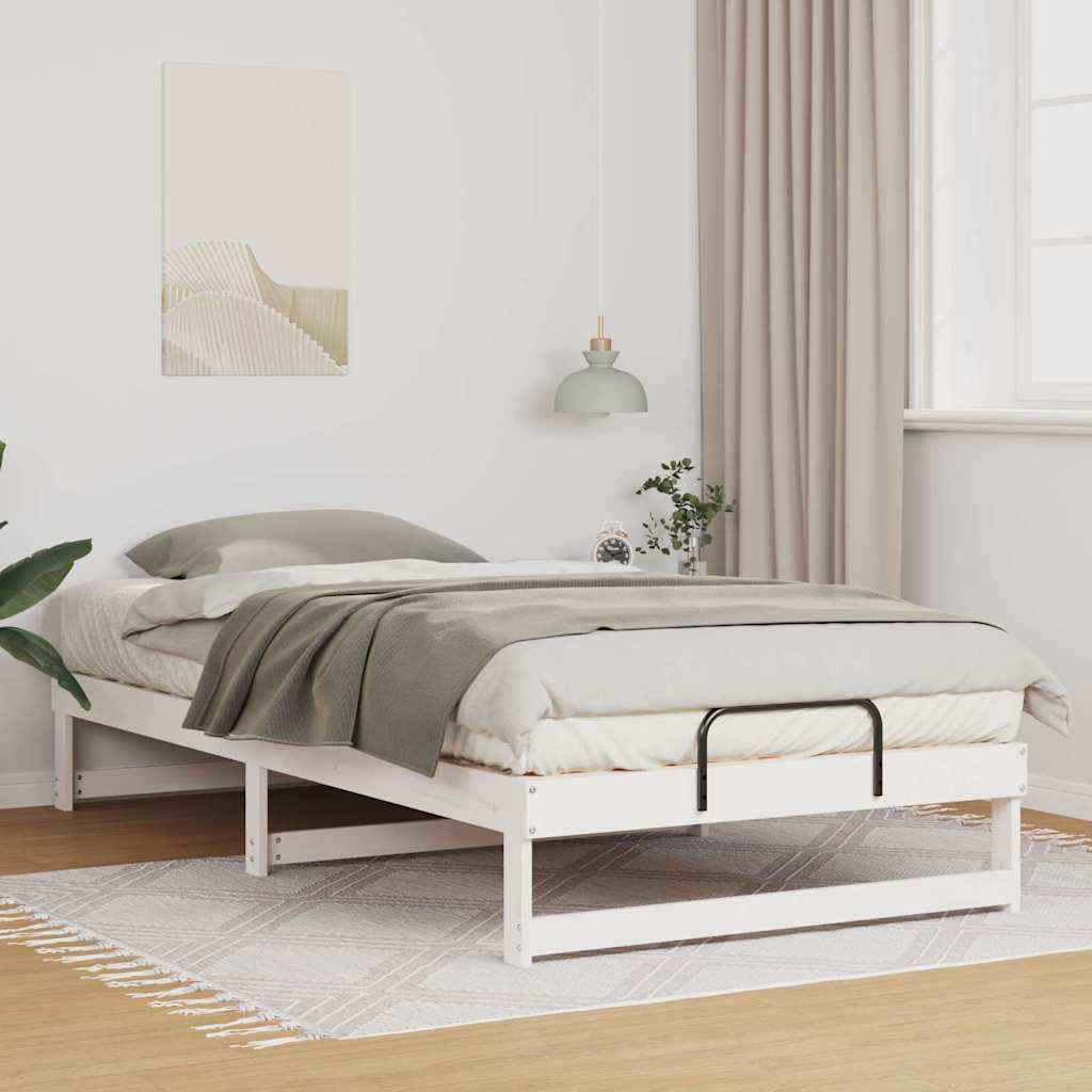 vidaXL Bedframe met Draaghandvatten Bruin Massief grenenhout