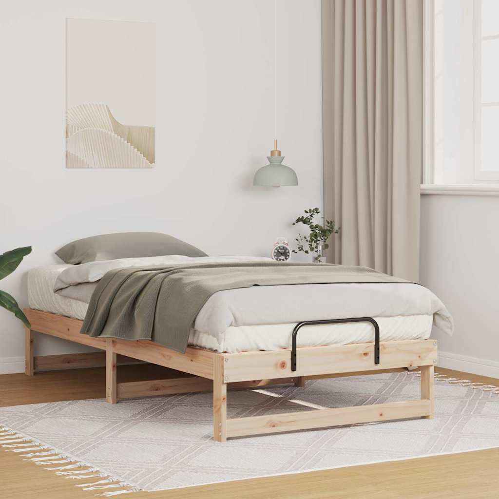 vidaXL Bedframe met Draaghandvatten Bruin Massief grenenhout
