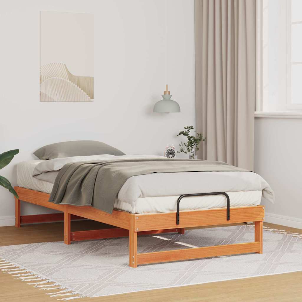 vidaXL Bedframe met Draaghandvatten Bruin Massief grenenhout