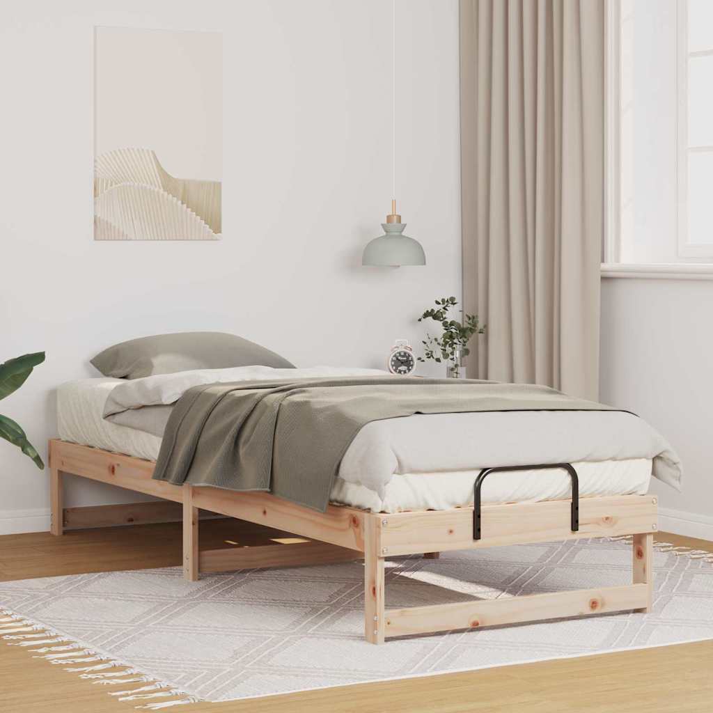 vidaXL Bedframe met Draaghandvatten Bruin Massief grenenhout