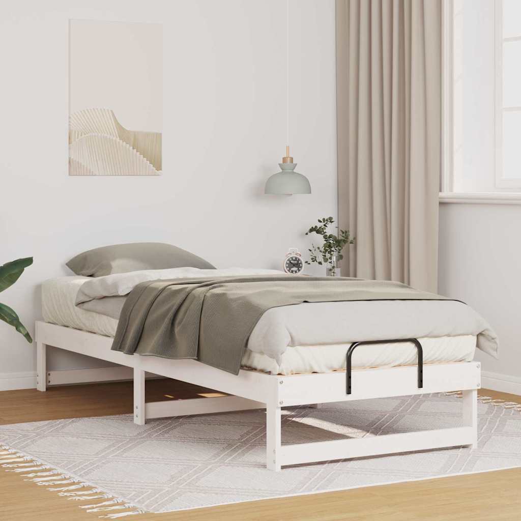 vidaXL Bedframe met Draaghandvatten Bruin Massief grenenhout