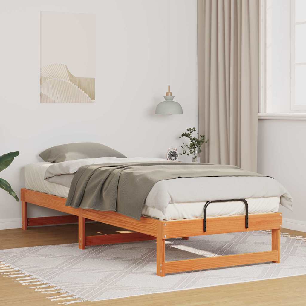 vidaXL Bedframe met Draaghandvatten Bruin Massief grenenhout