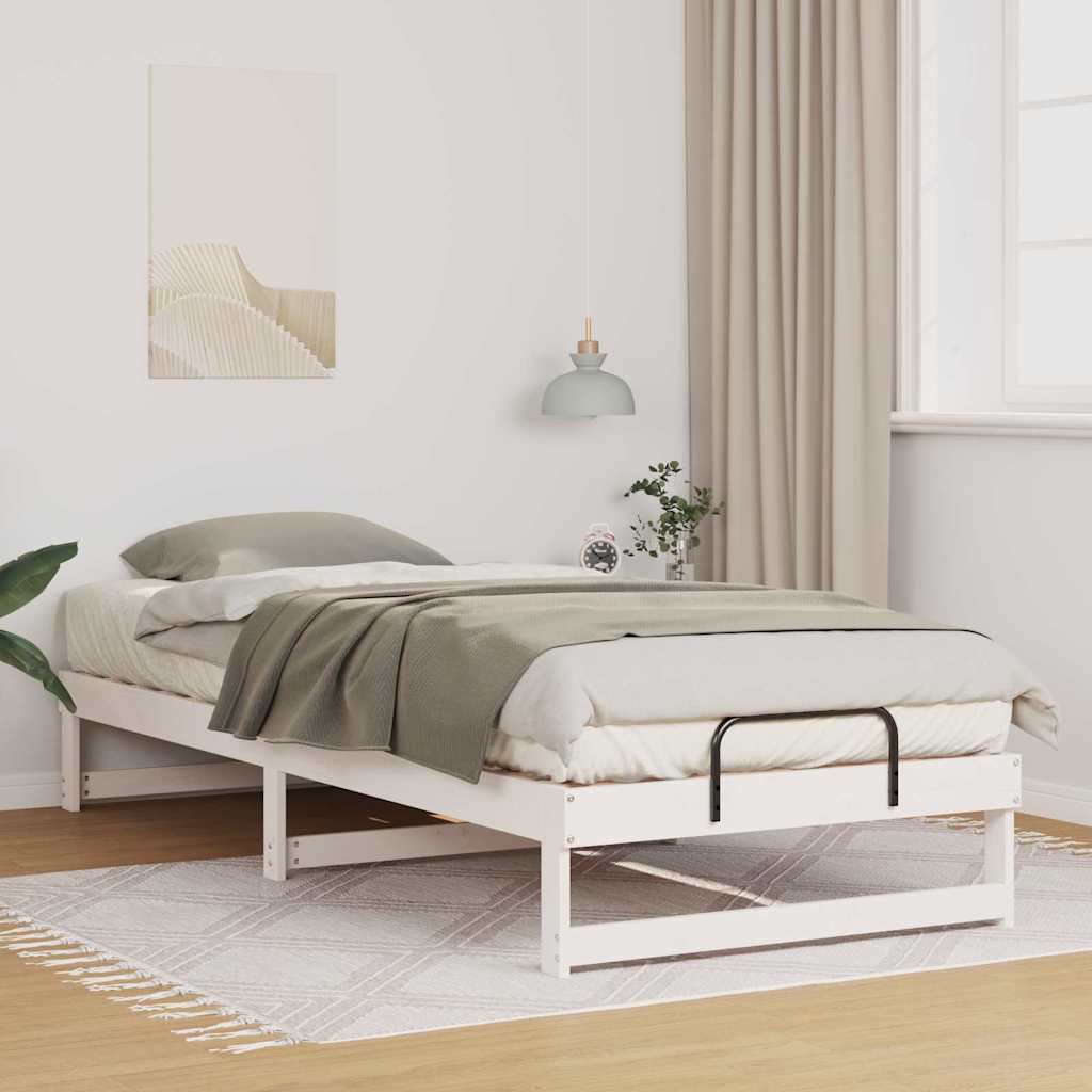 vidaXL Bedframe met Draaghandvatten Bruin Massief grenenhout