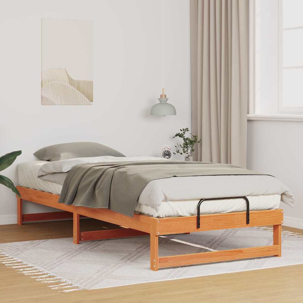 vidaXL Bedframe met Draaghandvatten Bruin Massief grenenhout