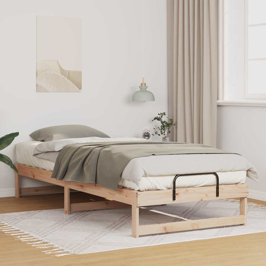 vidaXL Bedframe met Draaghandvatten Bruin Massief grenenhout