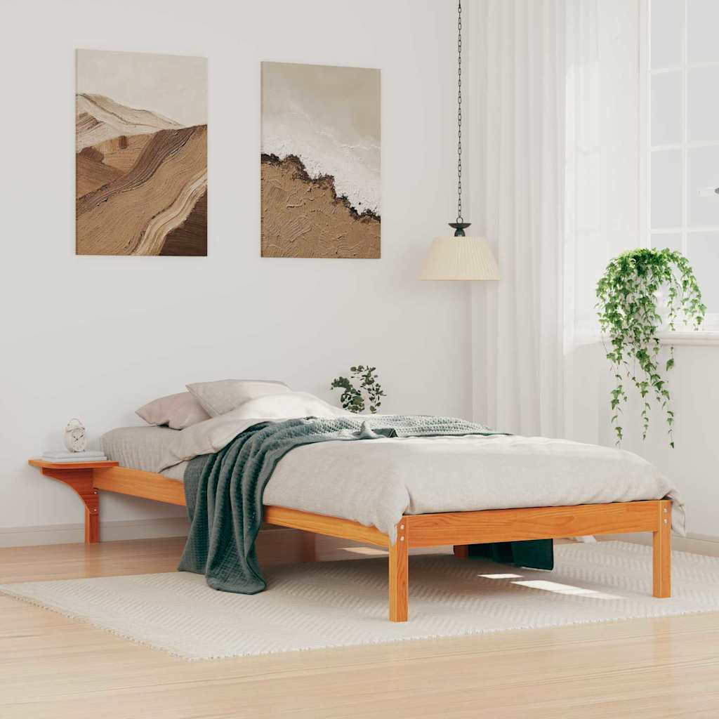 vidaXL Bedframe met Zijtafels Wit 80 x 210 cm Massief grenenhout