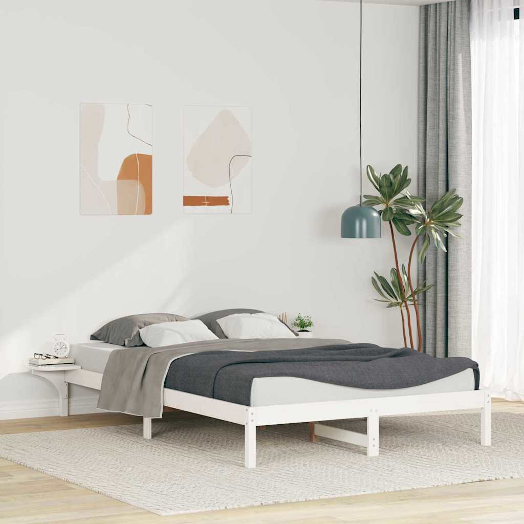 vidaXL Bedframe met Zijtafels Wit 80 x 210 cm Massief grenenhout