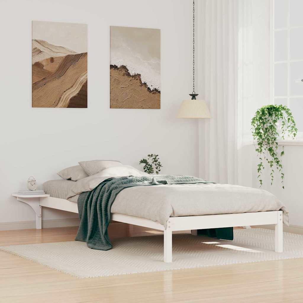 vidaXL Bedframe met Zijtafels Wit 80 x 210 cm Massief grenenhout