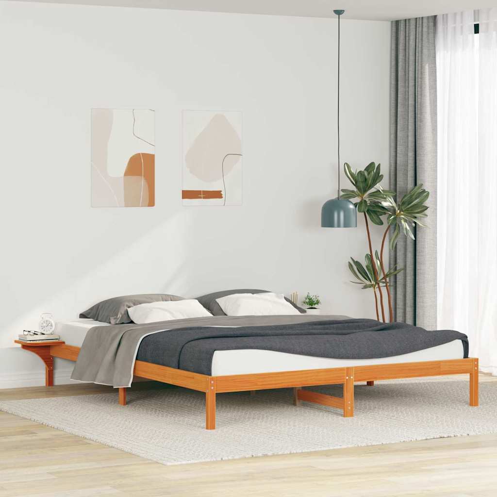 vidaXL Bedframe met Zijtafels Wit 80 x 210 cm Massief grenenhout