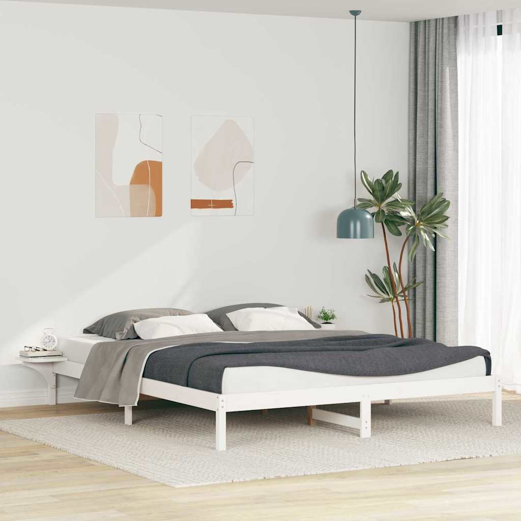 vidaXL Bedframe met Zijtafels Wit 80 x 210 cm Massief grenenhout