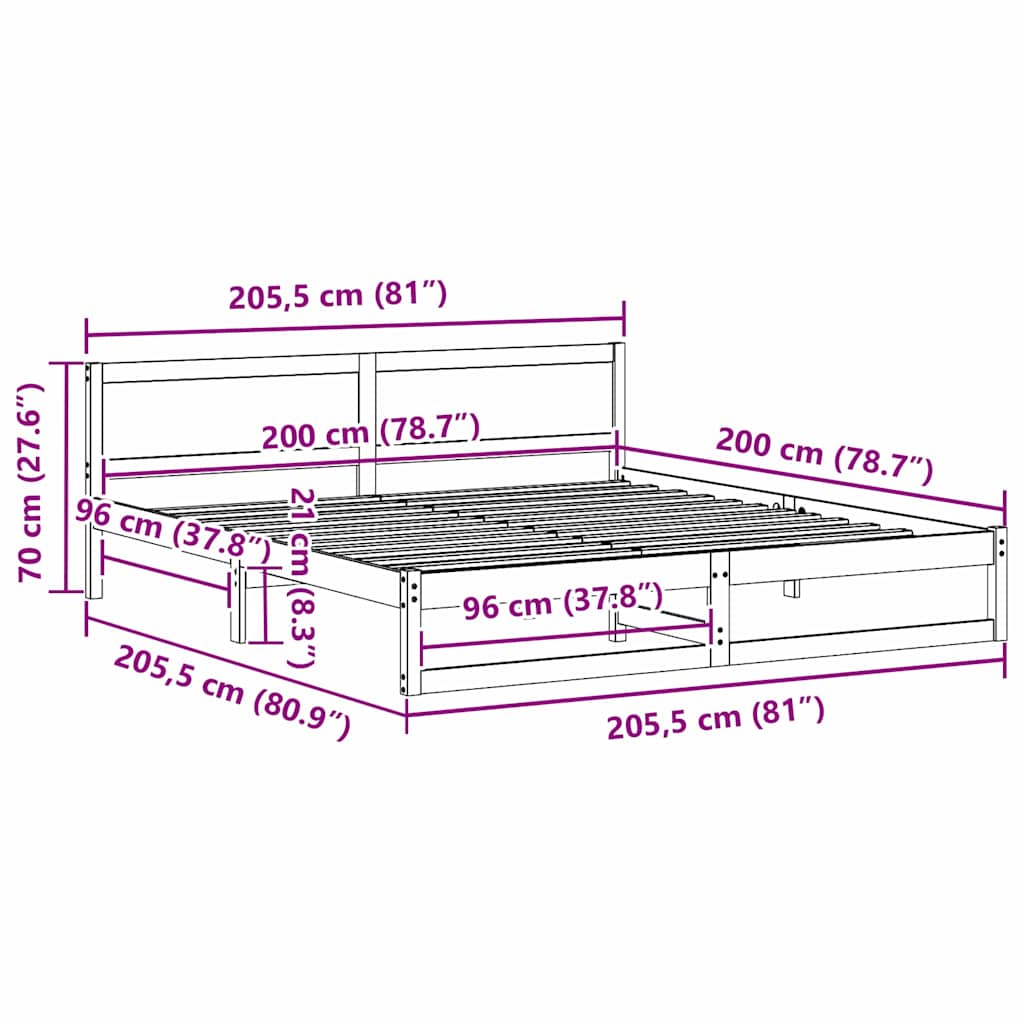 vidaXL Bed Frame Natuurlijk Massief Grenenhout 200 x 200 cm