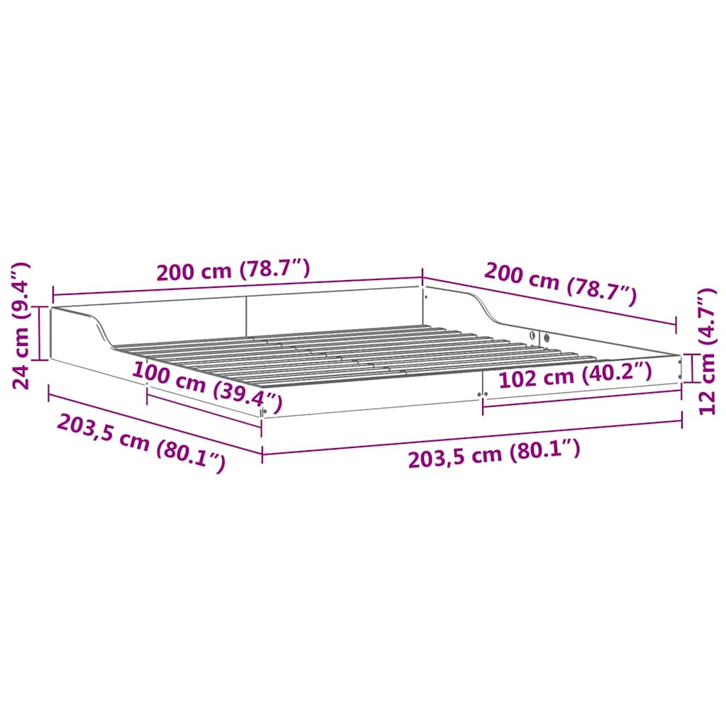 vidaXL Bedframe Bruin 200 x 200 cm Massief grenenhout