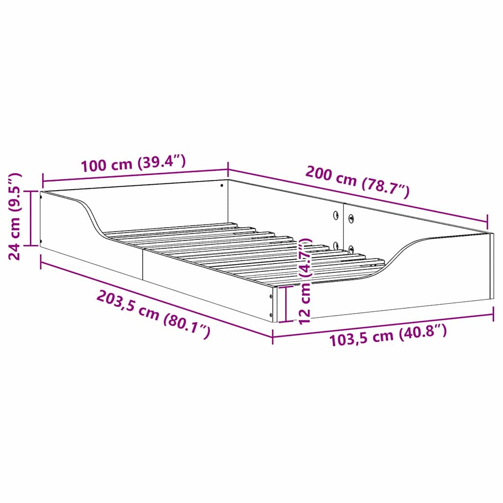 vidaXL Bedframe Bruin 100 x 200 cm Massief grenenhout