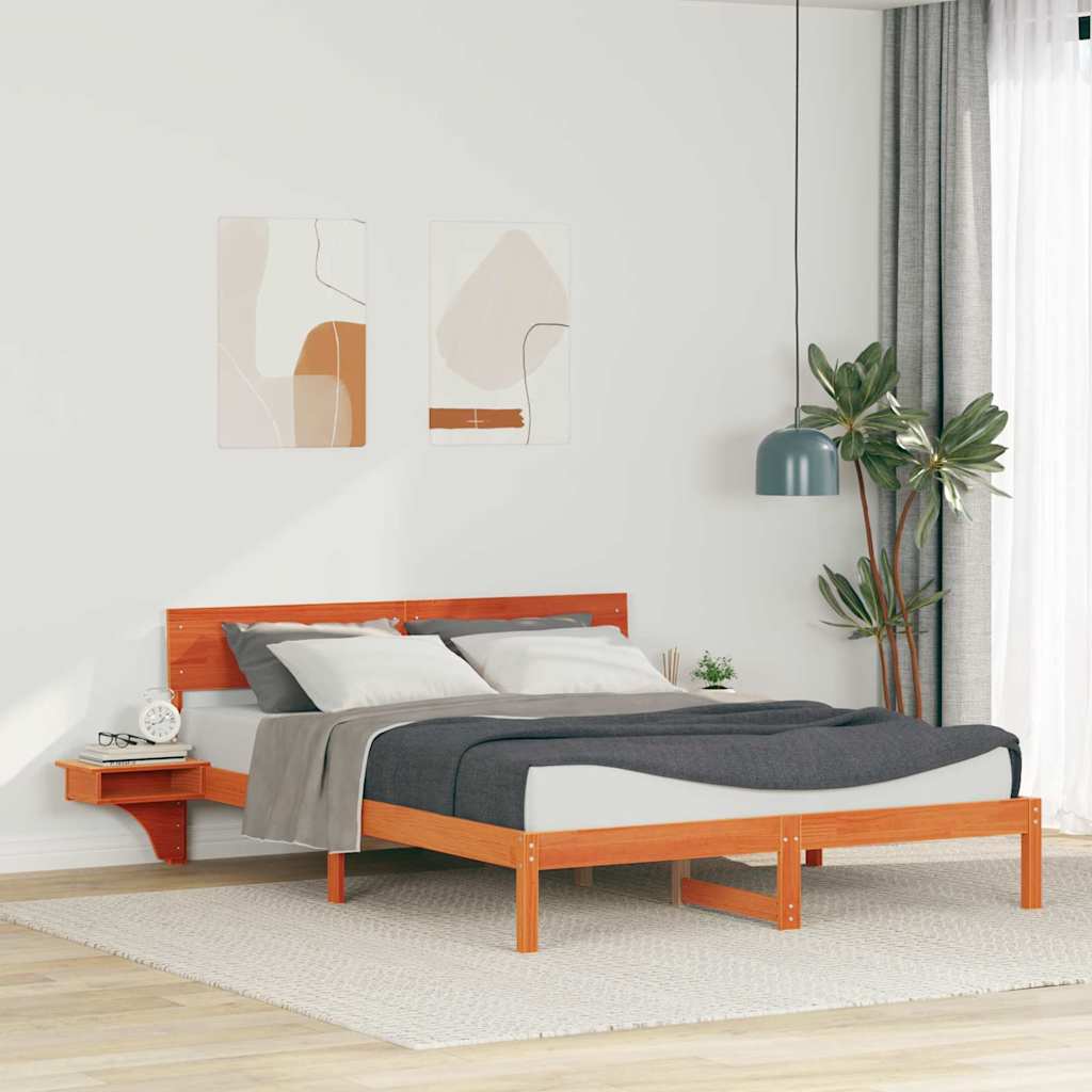 vidaXL Bedframe met hoofdeinde Bruin 200 x 200 cm Massief grenenhout