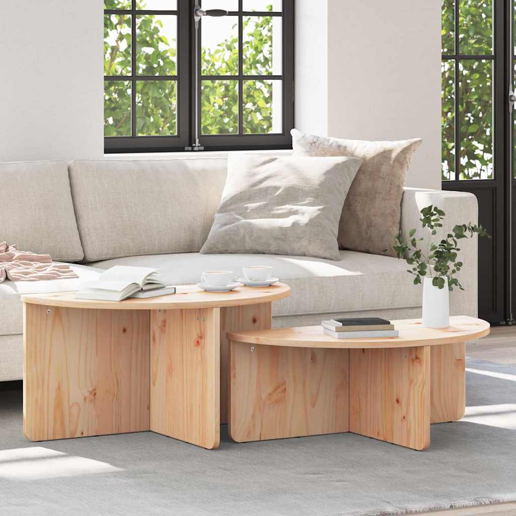 vidaXL Salontafel 2 pcs Naturel 79 x 39.5 x 40 cm Massief grenenhout