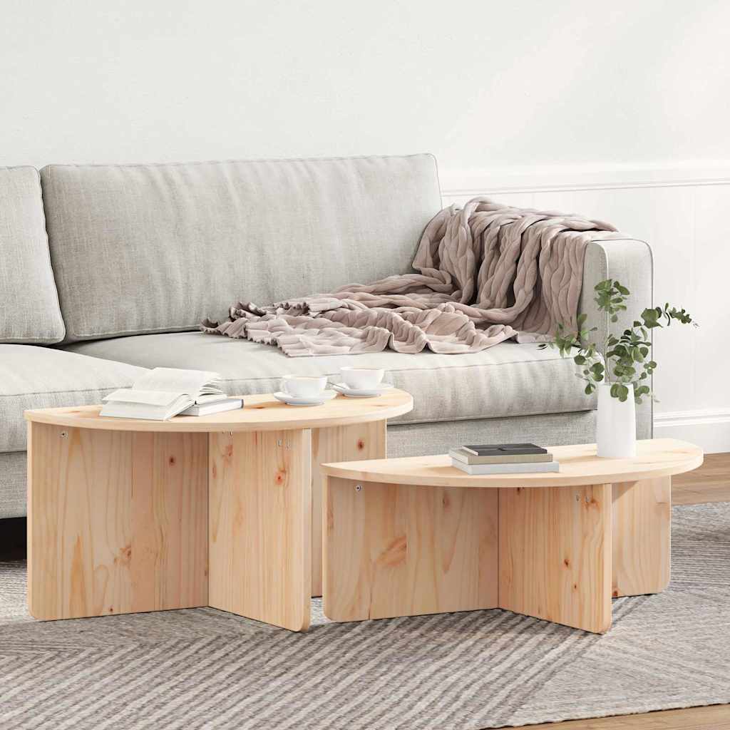 vidaXL Salontafel 2 pcs Naturel 79 x 39.5 x 40 cm Massief grenenhout