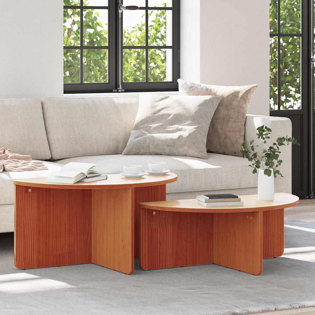 vidaXL Salontafel 2 pcs Naturel 79 x 39.5 x 40 cm Massief grenenhout