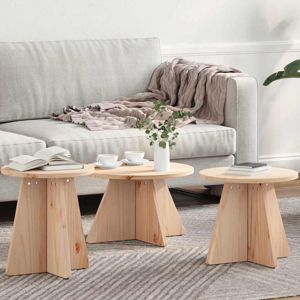 vidaXL Salontafel 3 pcs Naturel 49 x 49 x 30 cm Massief grenenhout