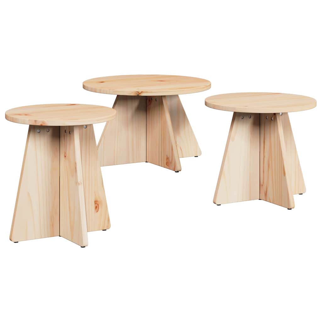 vidaXL Salontafel 3 pcs Naturel 49 x 49 x 30 cm Massief grenenhout
