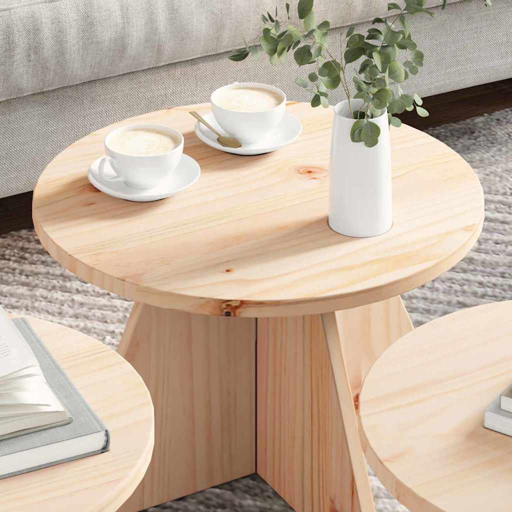 vidaXL Salontafel 3 pcs Naturel 49 x 49 x 30 cm Massief grenenhout
