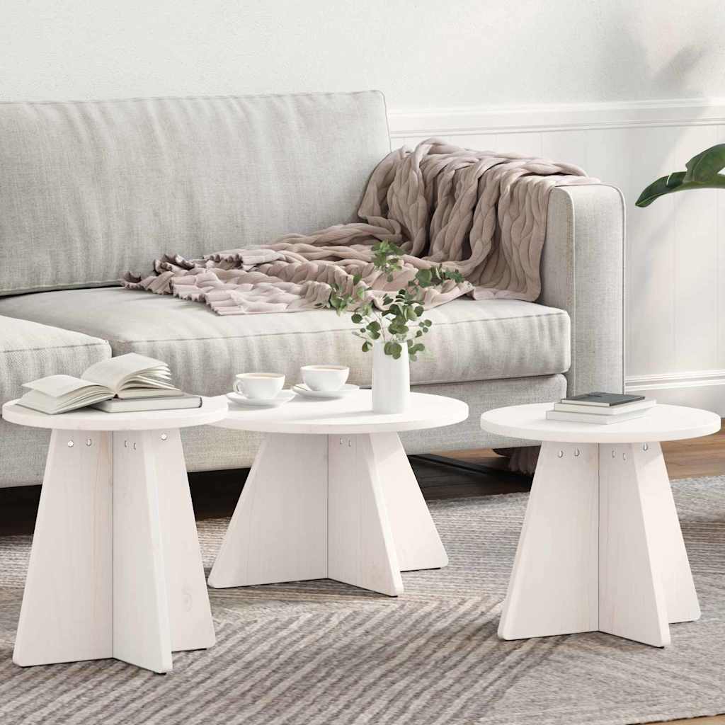 vidaXL Salontafel 3 pcs Naturel 49 x 49 x 30 cm Massief grenenhout