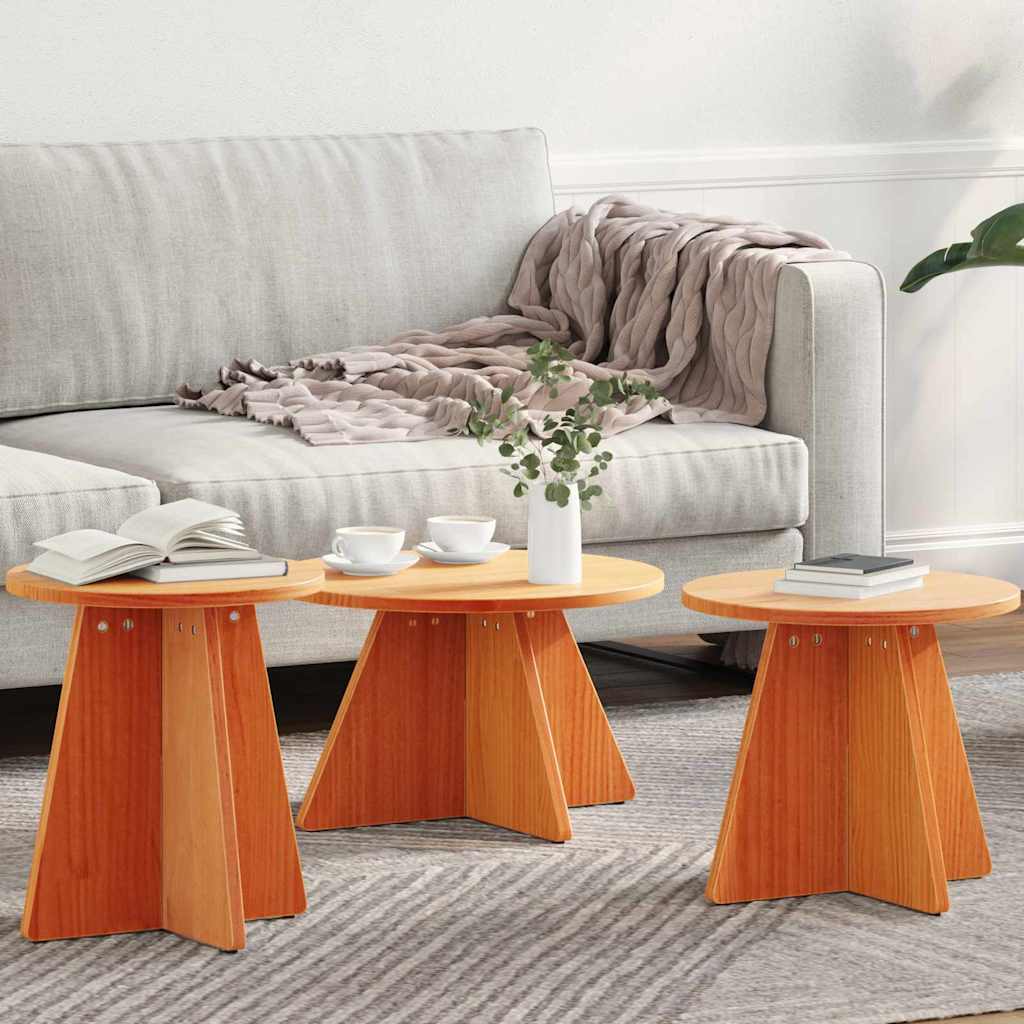 vidaXL Salontafel 3 pcs Naturel 49 x 49 x 30 cm Massief grenenhout