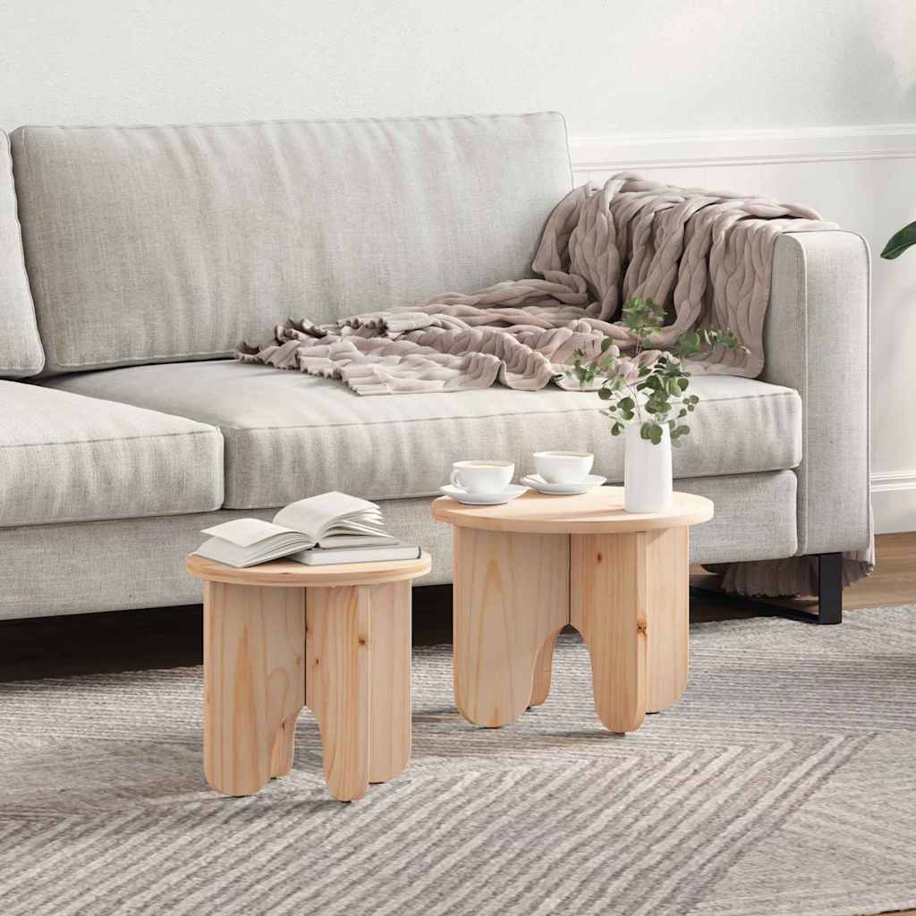 vidaXL Salontafel 2 pcs Naturel 39.5 x 39.5 x 30 cm Massief grenenhout