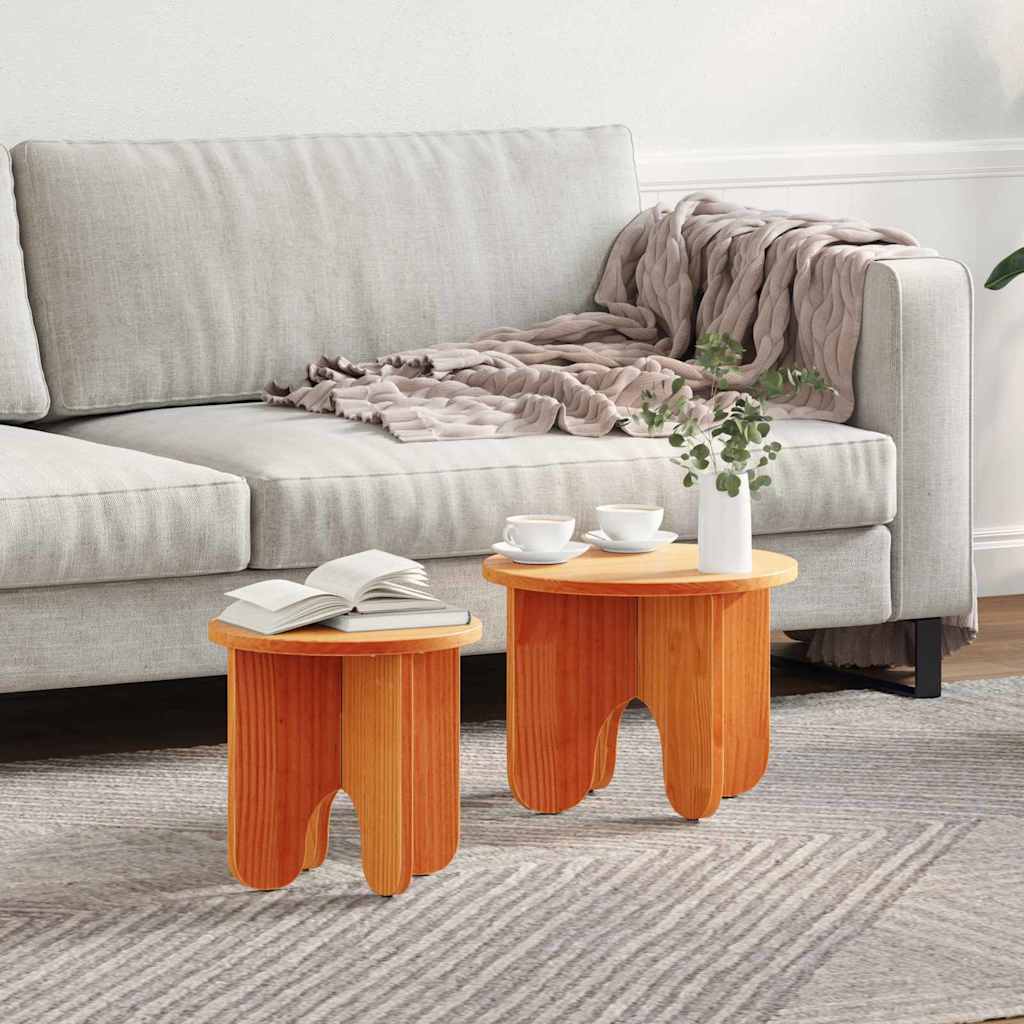 vidaXL Salontafel 2 pcs Naturel 39.5 x 39.5 x 30 cm Massief grenenhout