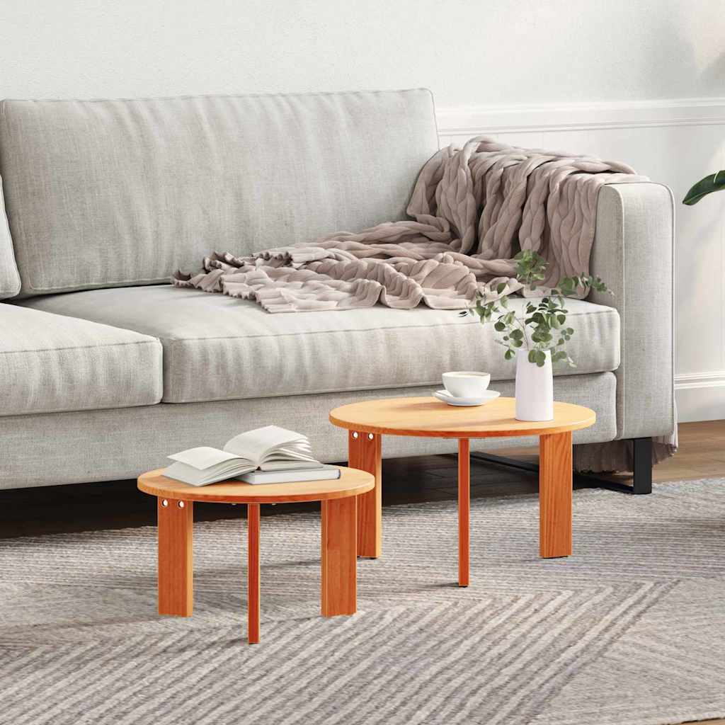 vidaXL Salontafel 2 pcs Naturel 47.5 x 47.5 x 27 cm Massief grenenhout