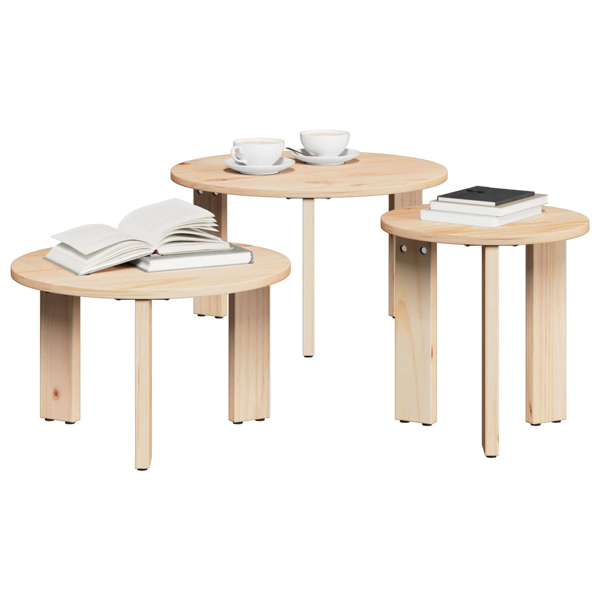 vidaXL Salontafel 3 pcs Naturel 47.5 x 47.5 x 27 cm Massief grenenhout