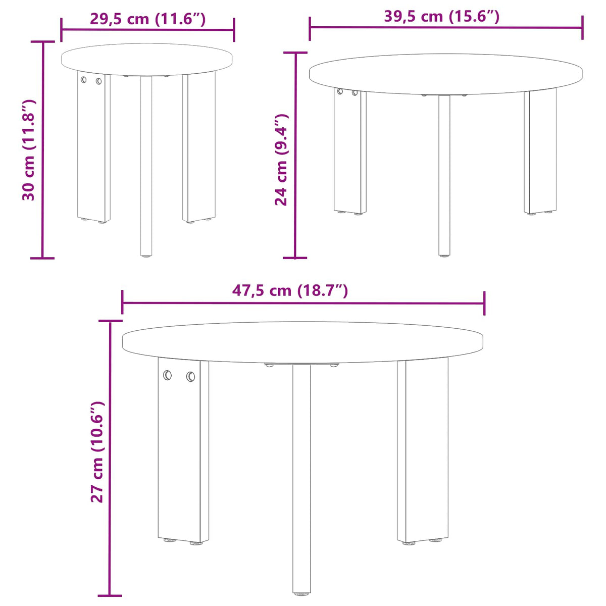 vidaXL Salontafel 3 pcs Naturel 47.5 x 47.5 x 27 cm Massief grenenhout