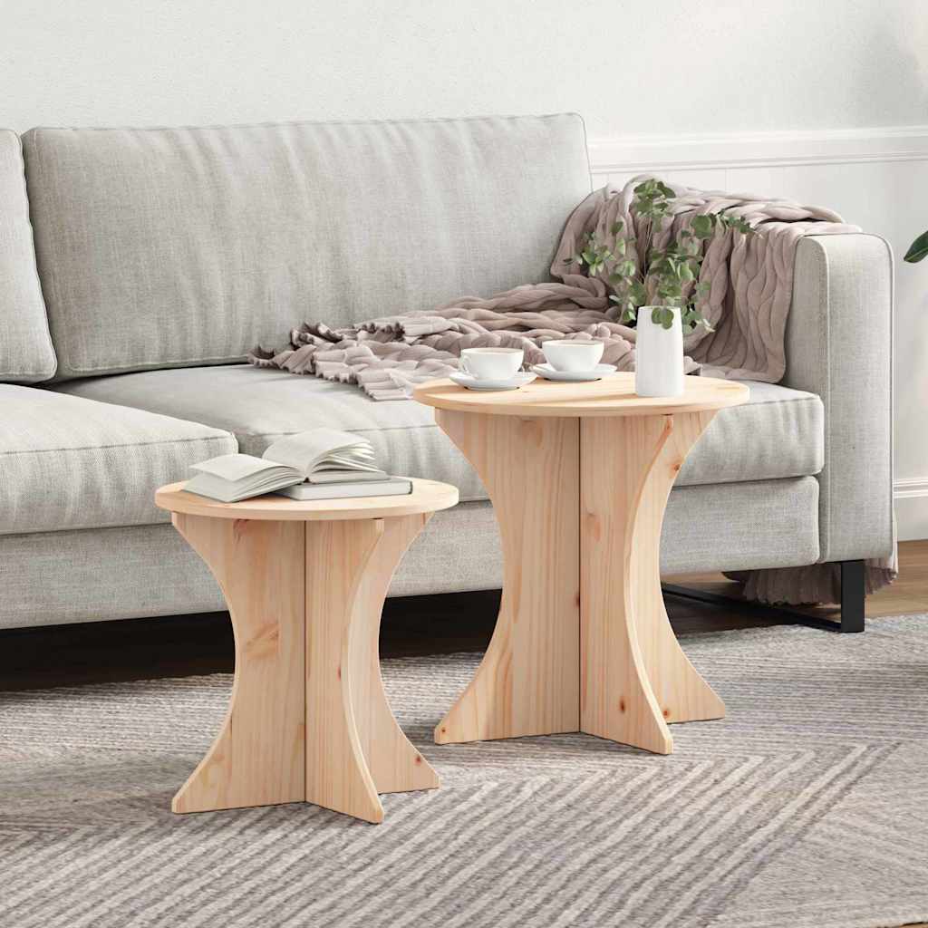 vidaXL Salontafel 2 pcs Natuurlijk 46 x 46 x 47 cm Massief grenenhout