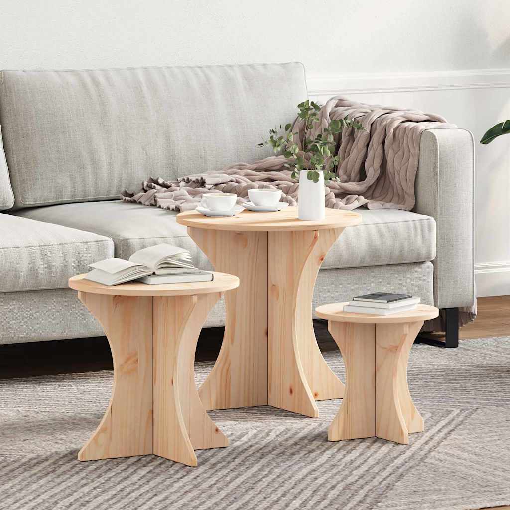 vidaXL Salontafel 3 pcs Naturel 46 x 46 x 47 cm Massief grenenhout