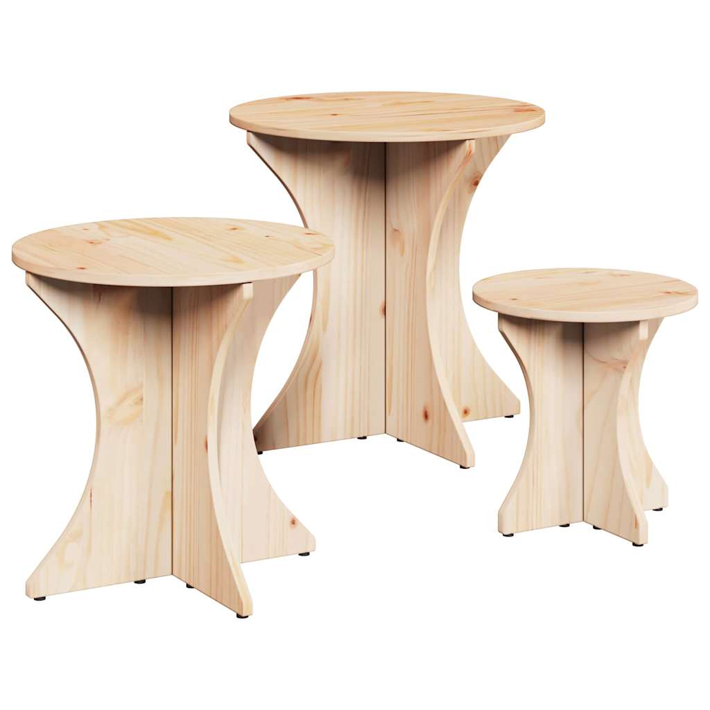 vidaXL Salontafel 3 pcs Naturel 46 x 46 x 47 cm Massief grenenhout