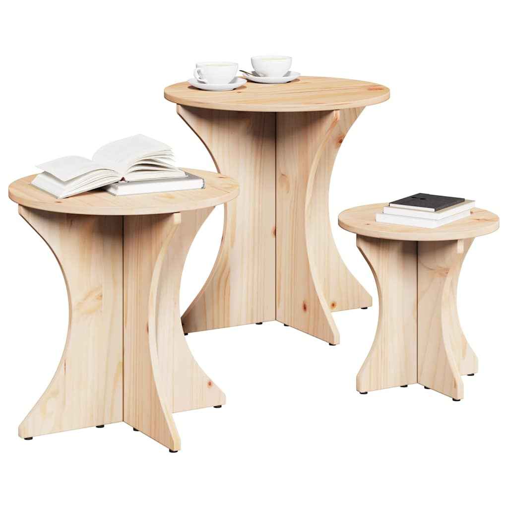 vidaXL Salontafel 3 pcs Naturel 46 x 46 x 47 cm Massief grenenhout