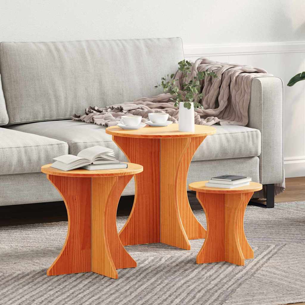 vidaXL Salontafel 3 pcs Naturel 46 x 46 x 47 cm Massief grenenhout