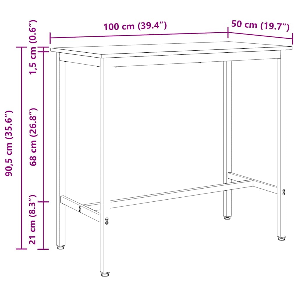 vidaXL Tafel Zwart Eiken 100 x 40 x 100,5 cm Engineered hout en staal