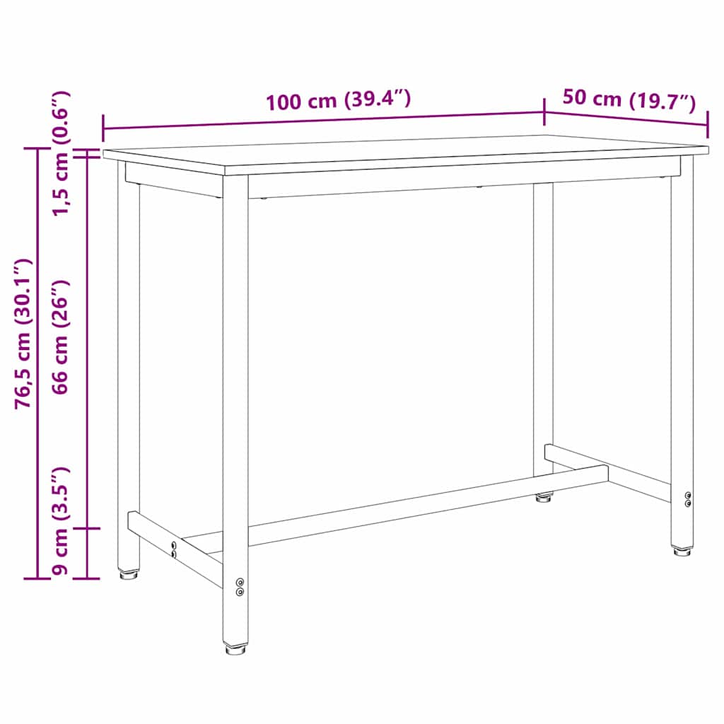vidaXL Tafel Zwart Eiken 100 x 50 x 76,5 cm Engineered hout en staal