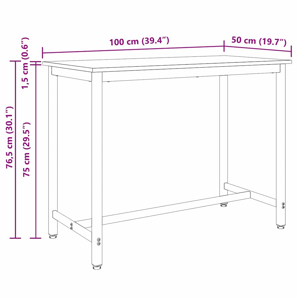 vidaXL Tafel Zwart Eiken 100 x 50 x 76,5 cm Engineered hout en staal