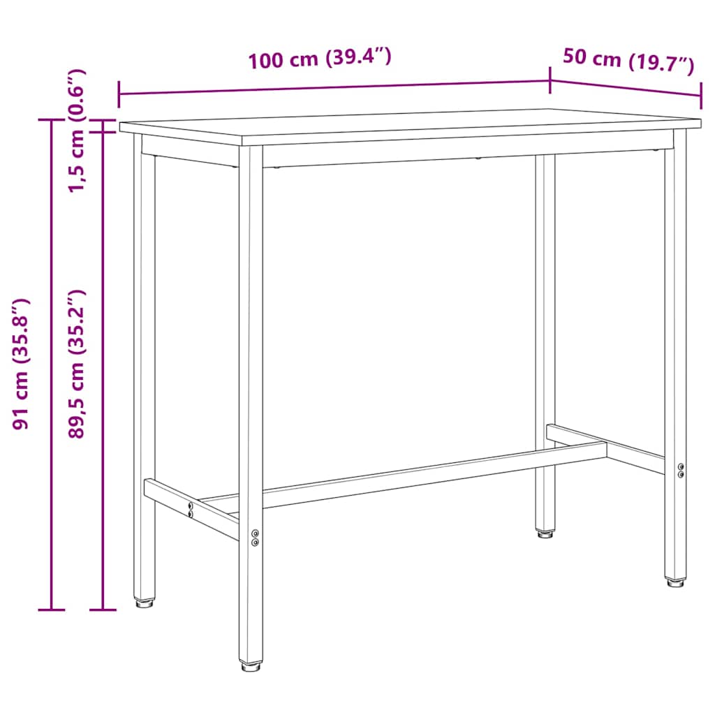 vidaXL Tafel Naturel 100 x 50 x 91 cm Engineered hout en staal