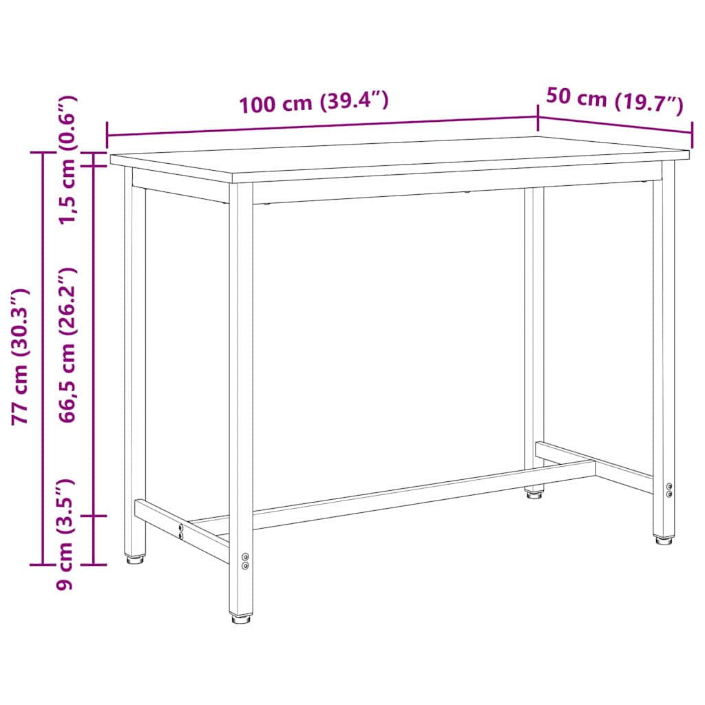 vidaXL Tafel Naturel 100 x 50 x 77 cm Engineered hout en staal