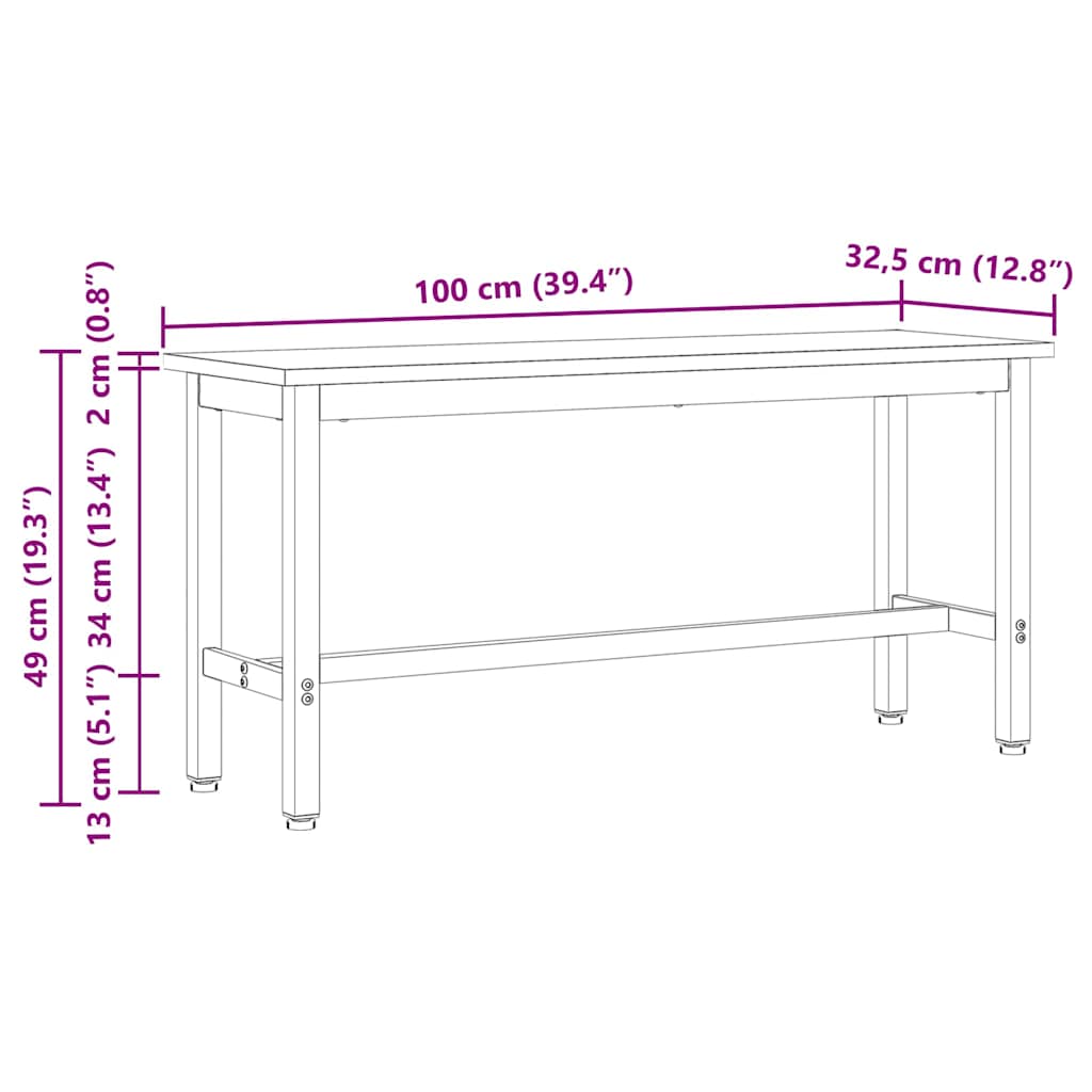 vidaXL Eetbank Naturel 100 x 32,5 x 49 cm Massief grenenhout