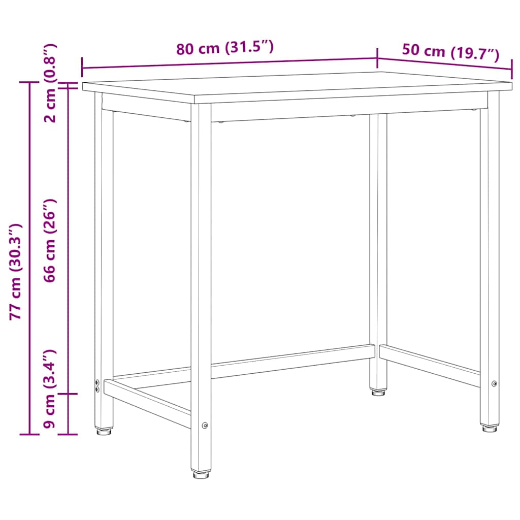 vidaXL Tafel Naturel 80 x 50 x 77 cm Engineered hout en staal