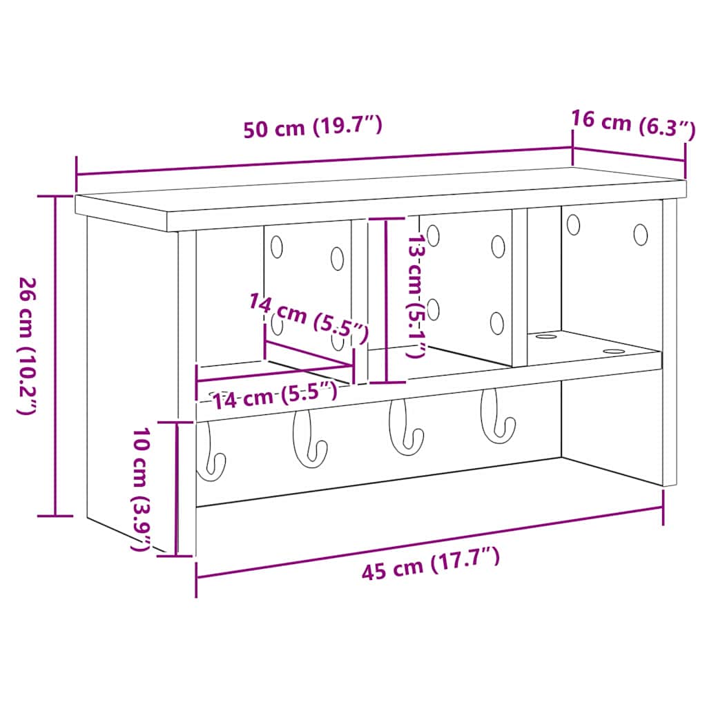 vidaXL Wandgemonteerde kapstok Wit 50 x 16 x 26 cm Bewerkt hout