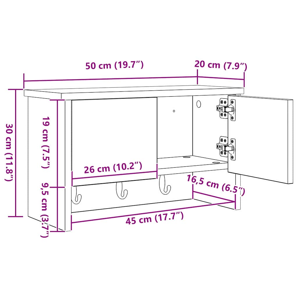 vidaXL Wandgemonteerde kapstok Wit 50 x 20 x 30 cm Bewerkt hout