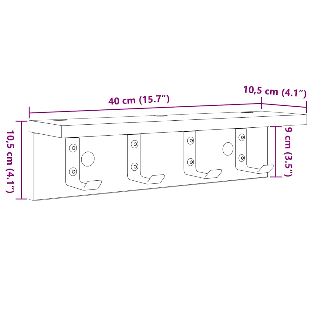 vidaXL Wandgemonteerde kapstok Wit 40 x 10.5 x 10.5 cm Bewerkt hout